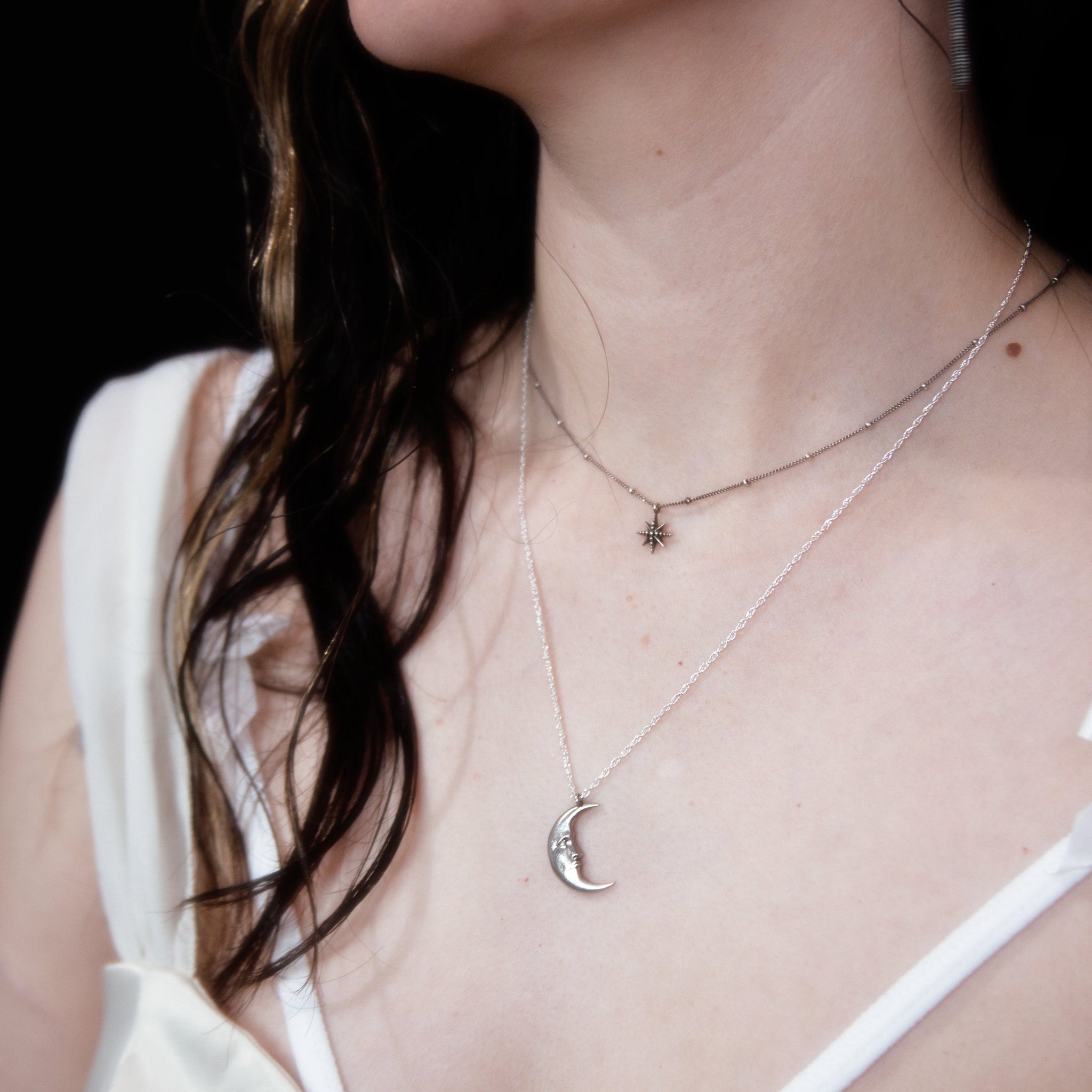 Astraea Necklace and Nocturne Necklace in sterling silver