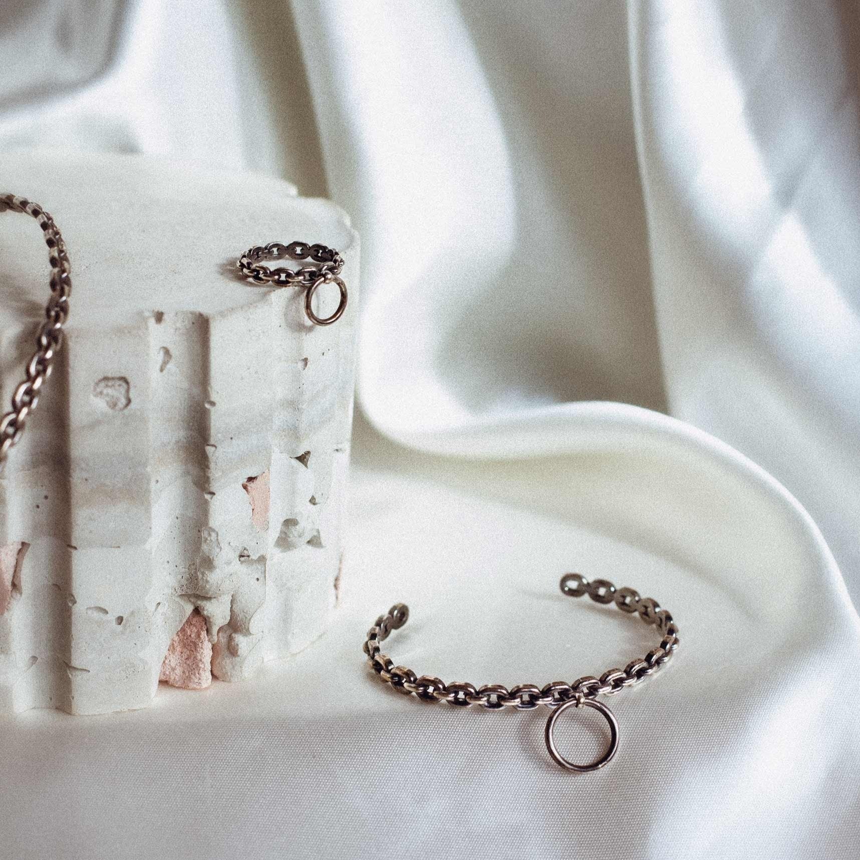 Bound Collection Chain Cuff and chain ring in sterling silver