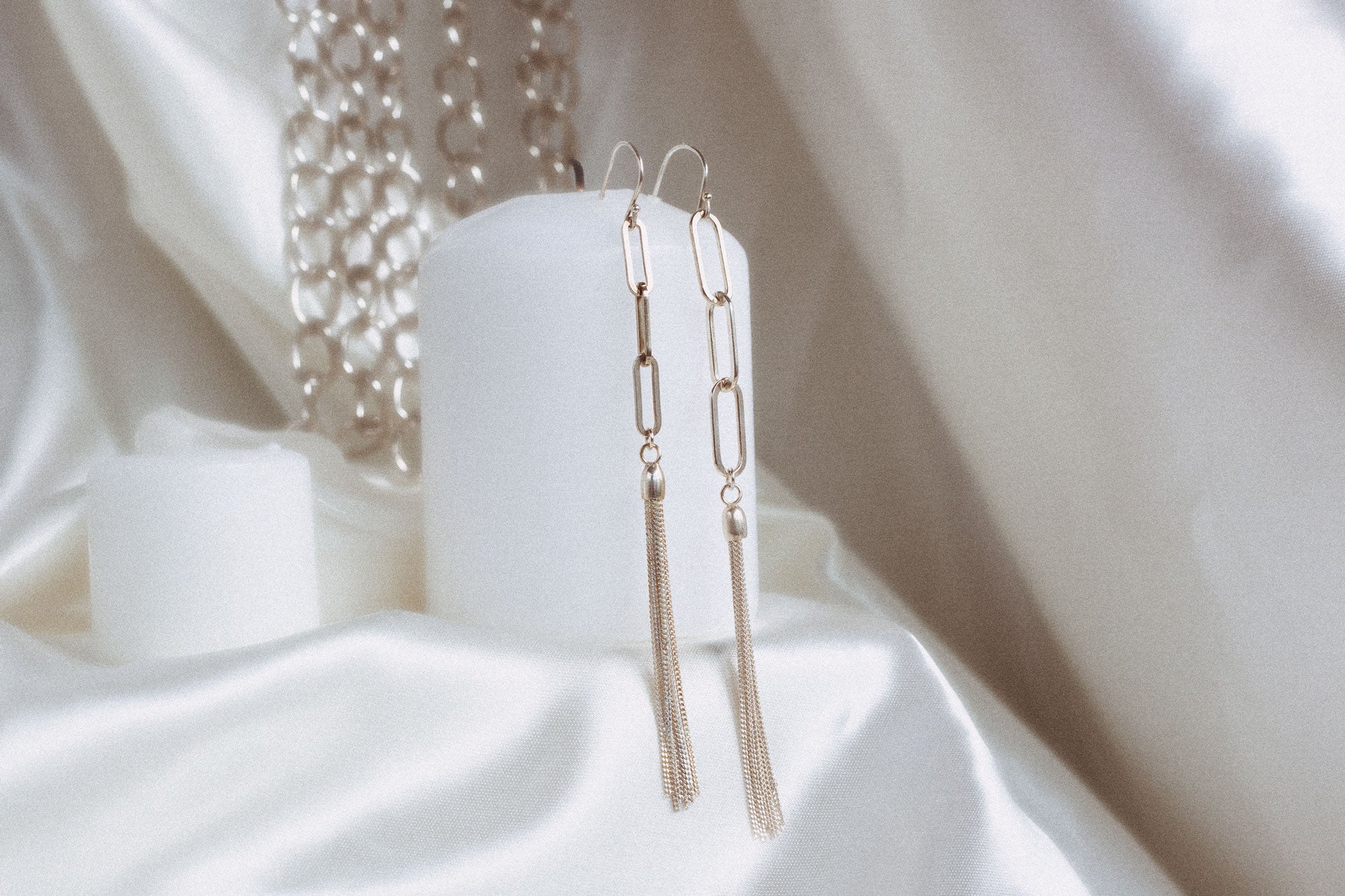 sterling silver BDSM inspired chain earrings with tassel 