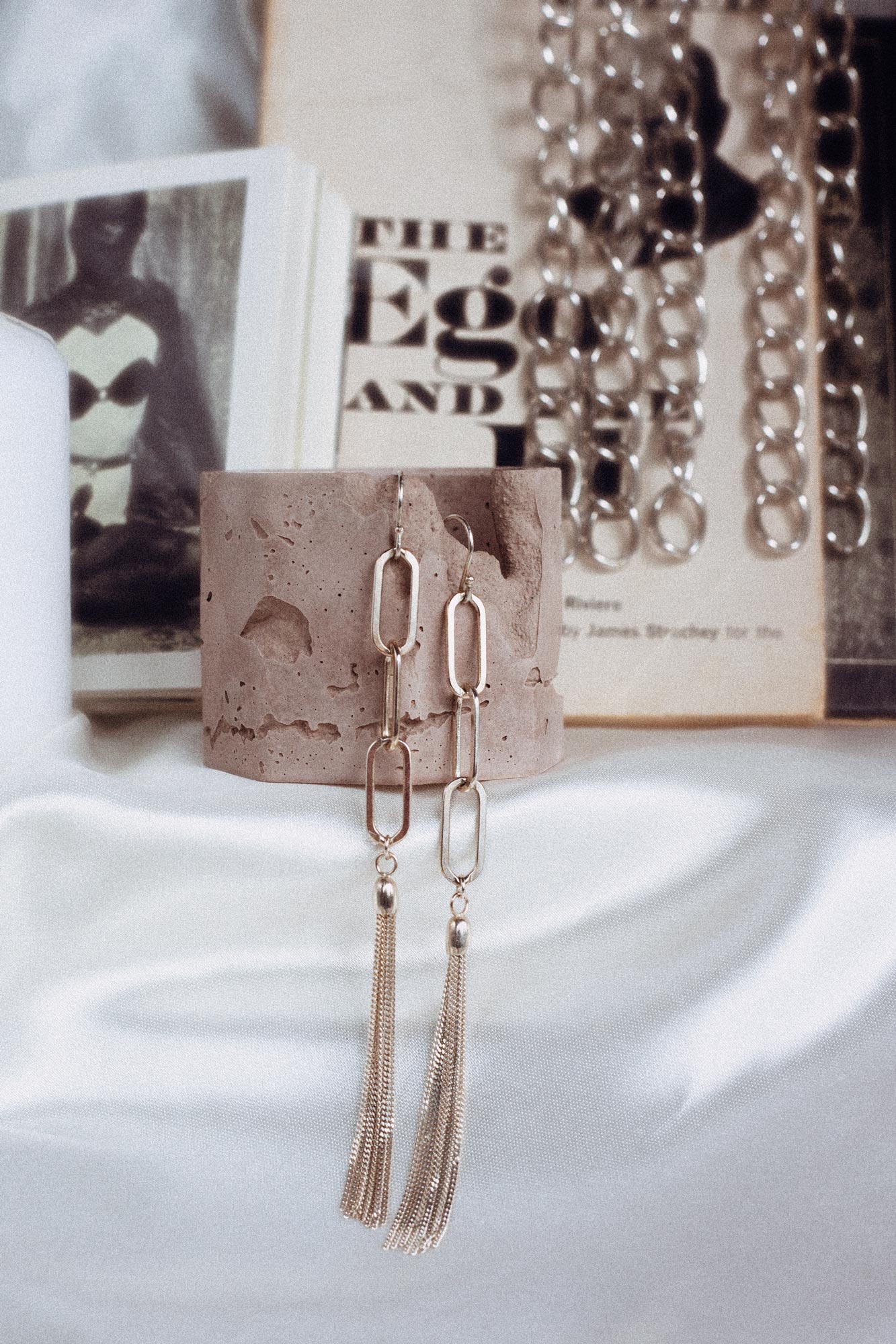 sterling silver chain earrings with tassel 