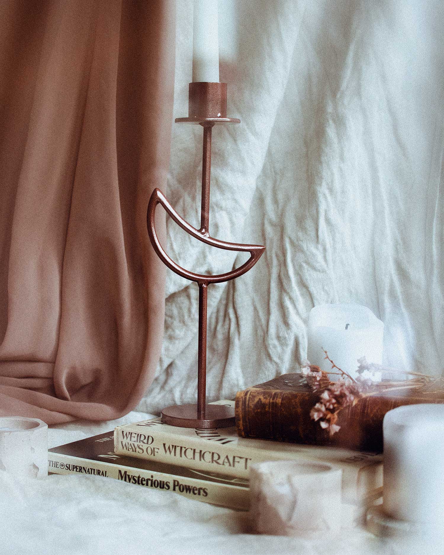 Lunar Moon Candlestick holder in classic copper.