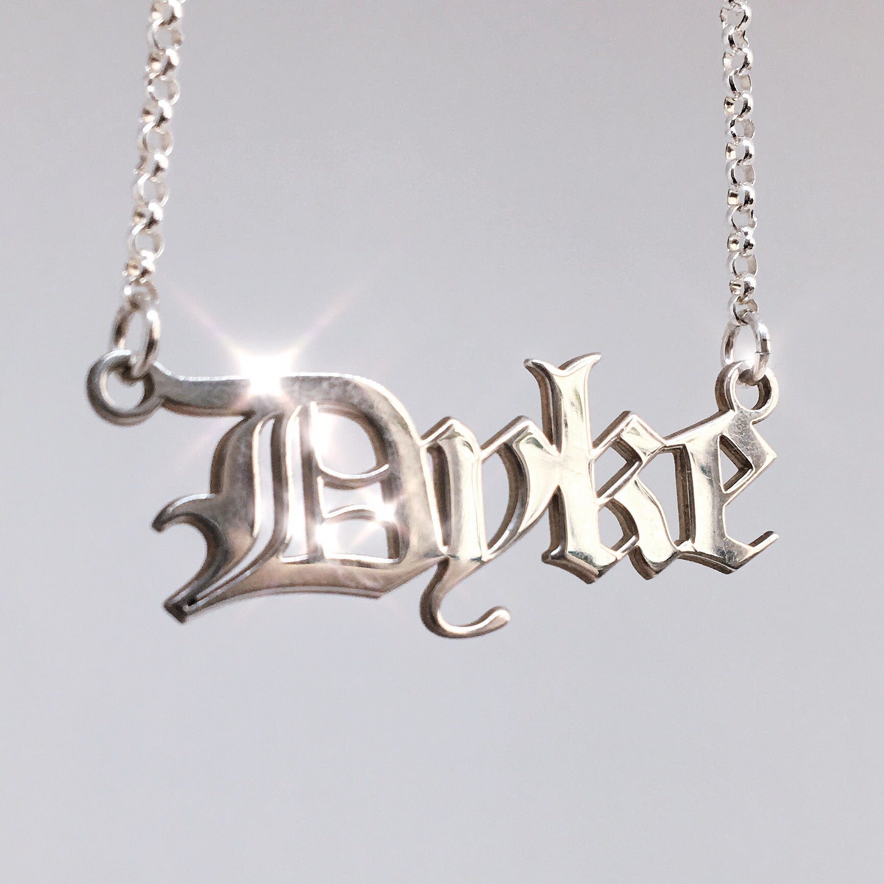 Gothic blackletter Dyke Necklace in solid sterling silver